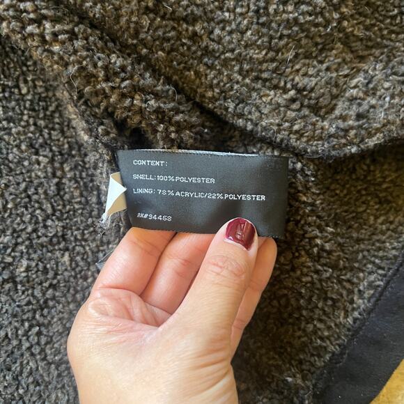 Vintage Mens Faux Suede Leather Jacket L Black Sherpa Lined Full Zip Goth Grunge - Picture 4 of 9